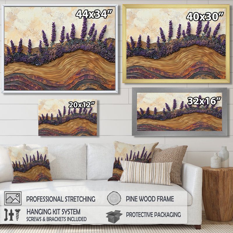 Champ de lavande sur la rivière Crystal Wood II - lavande, art mural, H 16 po x l 32 po, Impression encadrée flottante, Brun