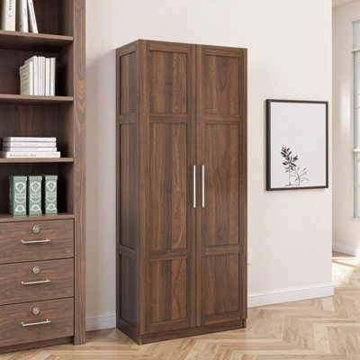 Walnut Pantry Cabinet with 2 Doors & 3 Shelves, 29.53"W x 15.75"D x 70.87"H Kitchen Storage Cupboard for Pantry, Dining Room & Living Room