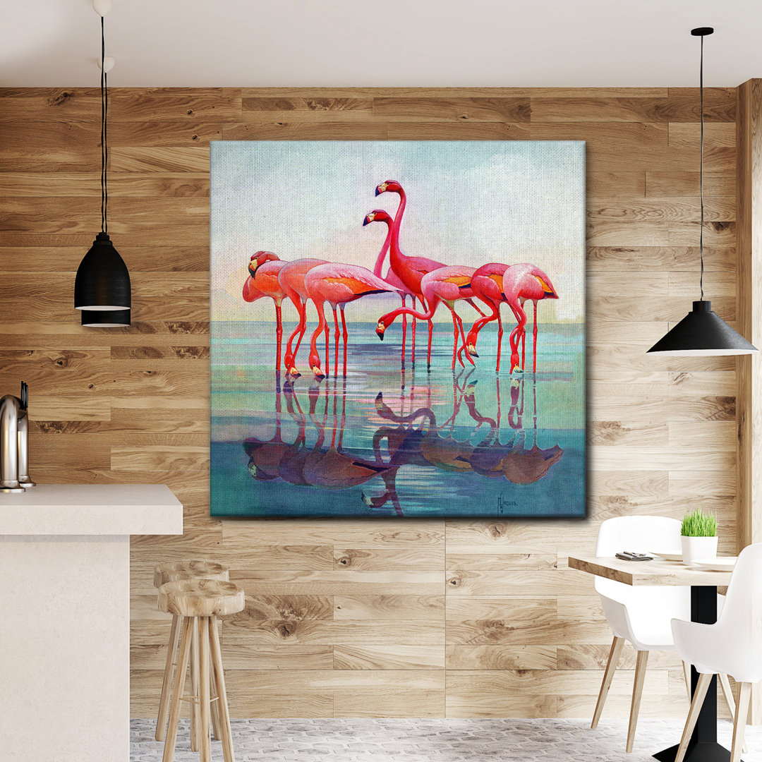 Glasbild Rosa Flamingos