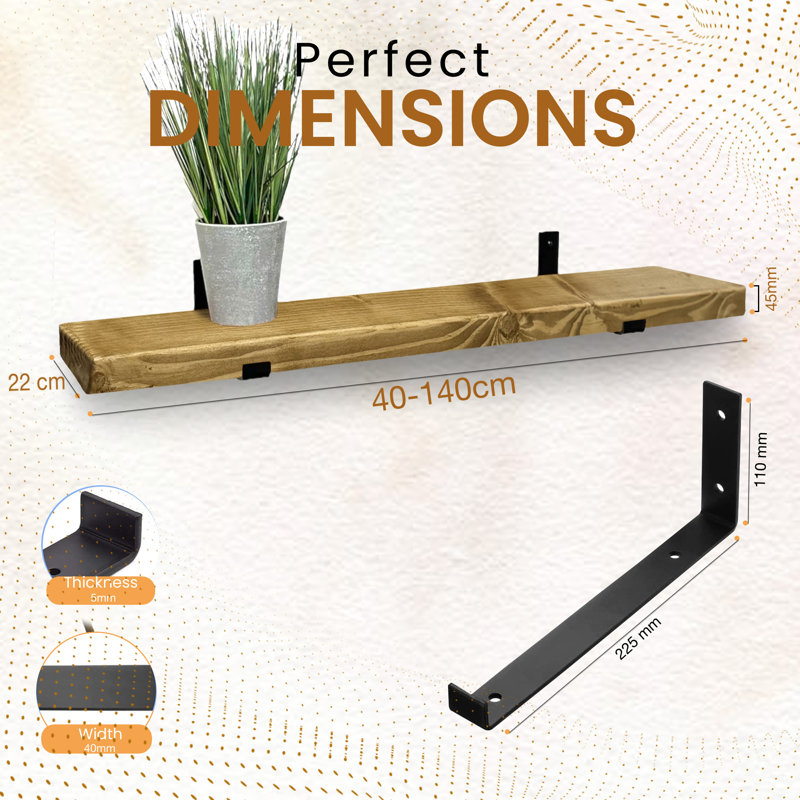 Vaasa 2 Piece Wood Floating Shelf, 4.5cm H x 60cm W x 22cm D, Dark Oak