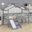 Lit mezzanine bas avec glissade, échelle, barrières de sécurité, cadre de toit de maison-1314070036