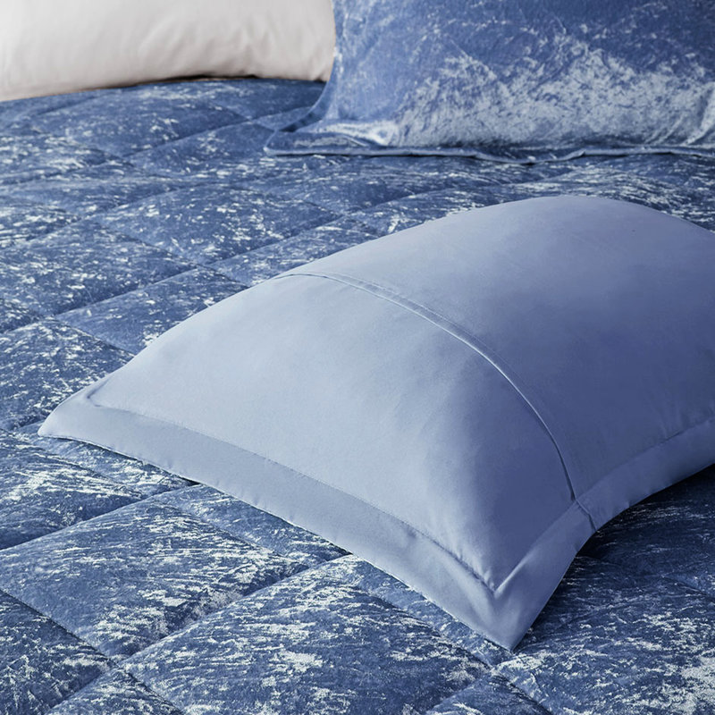 Édredon en velours simple / simple TG - Pervenche bleue écrasée avec bourre, édredon, 2 taies décoratives, 1 coussin décoratif, literie confortable lavable à la machine dans une taie décorative diamant