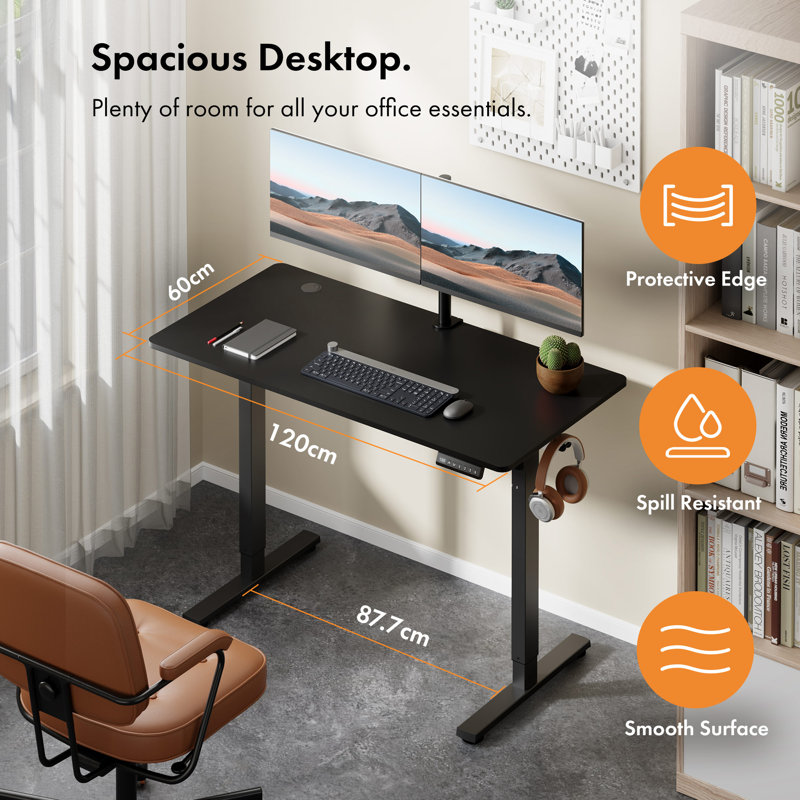 Adjustable Metal Base Standing Desk, Black/Black, 120 W x 60 D
