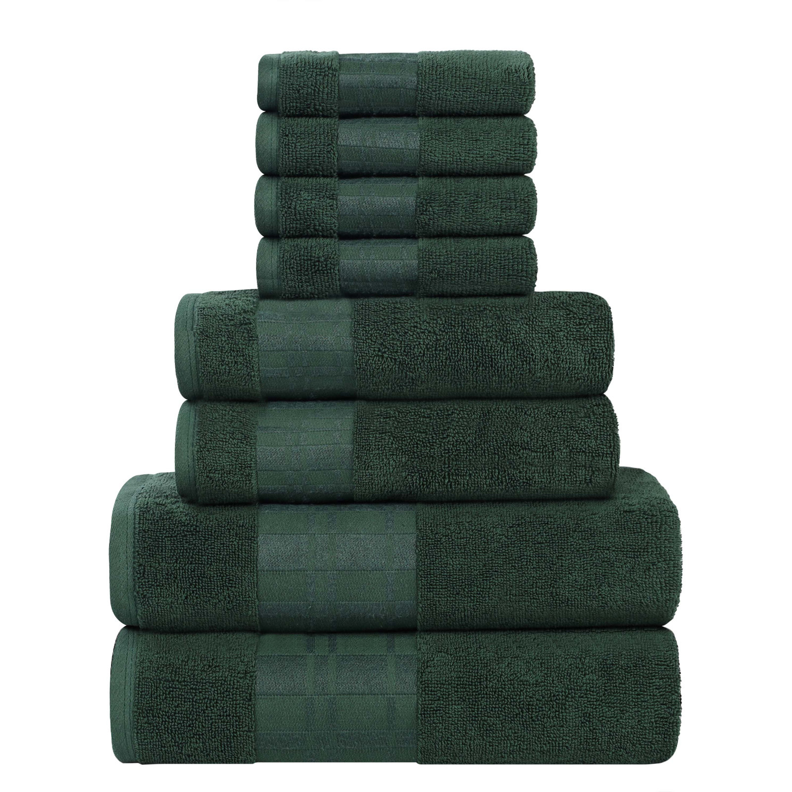 8-Piece Geometric Border Cotton Towel Set, Forest Green
