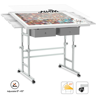 1500 Piece Light-Weight Adjustable Tilting Plastic Jigsaw Puzzle Table for Adults, 35"x26" Multi-Functional Puzzle Board with 4 Drawers & Protective Cover, 45-Degree Any-Angle Tilt