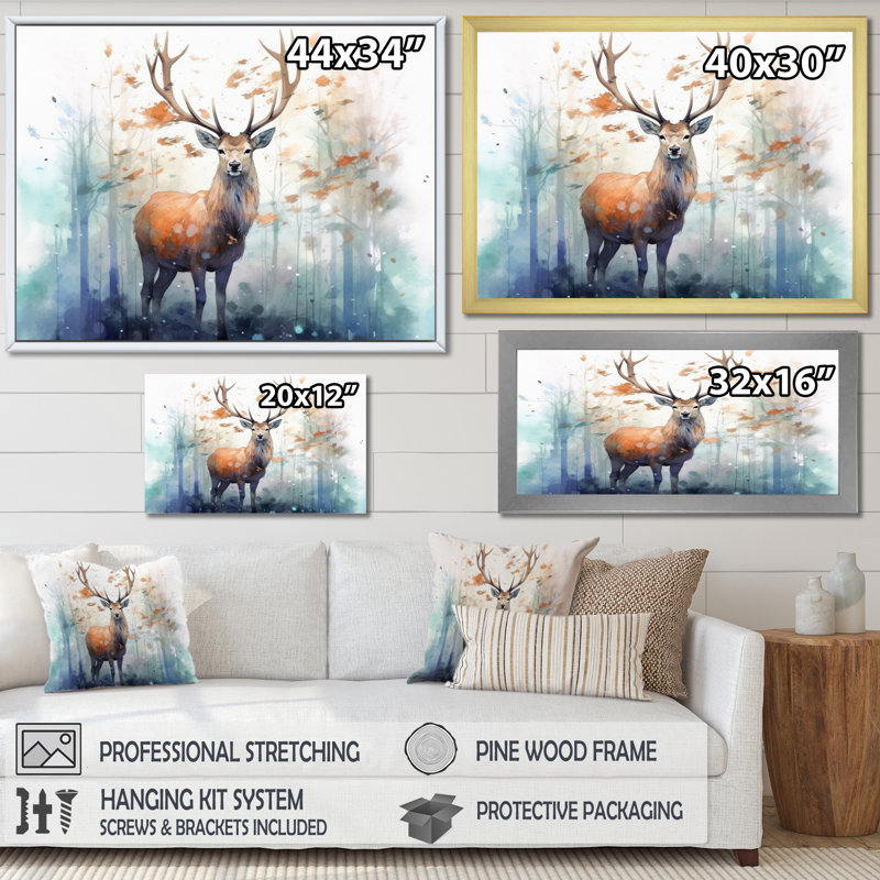 Woodland Wanderers - Deer, art mural, Cadre doré à une seule photo, H 34 po x l 44 po x P 1,5 po