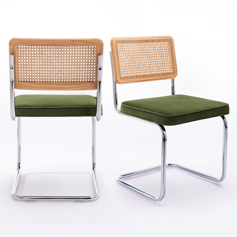 Crumley Fabric Side Chair with Rattan Back - Set of 4