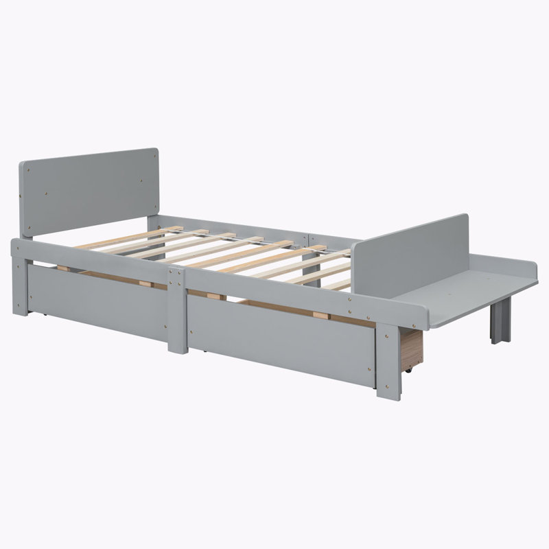Solid Wood Platform Bed, Gray, Twin