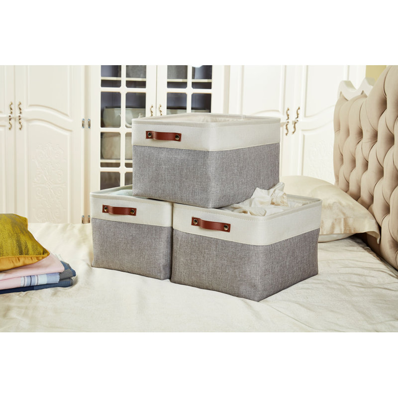 Bac de rangement en tissu XL, Gris / blanc, 4