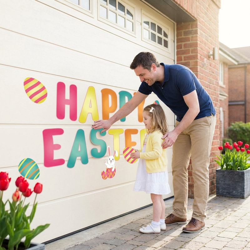 Aimants de porte de garage Joyeuses Pâques, ensemble de 16 décorations murales pour porte de garage