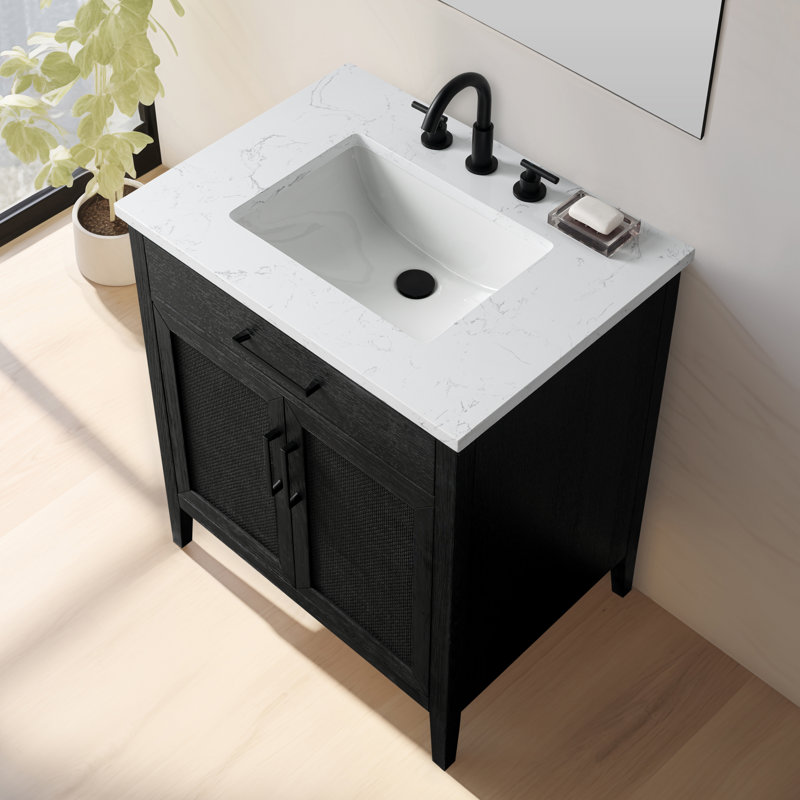 Meuble-lavabo simple 30 po avec dessus Sebastiano, Chêne noir / noir mat