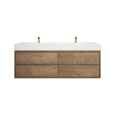Victoria 72" Double-Double Sink White Oak Wall Mounted Modern Vanity With Acrylic Sink