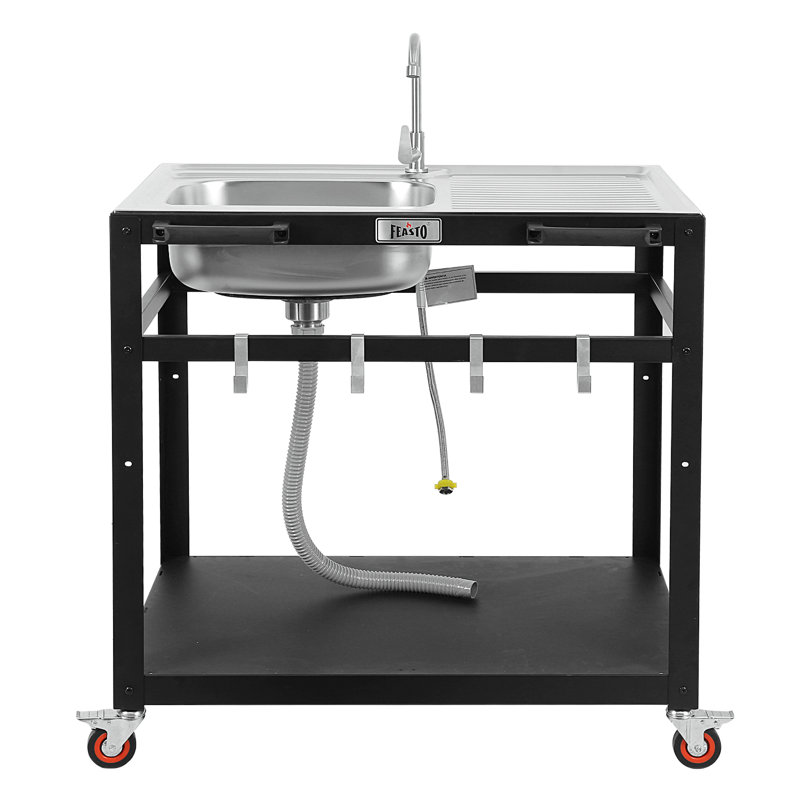 35" Stainless Steel Outdoor Sink with Shelf and Wheels