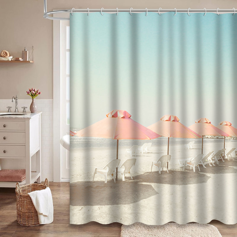 Rideau de douche parapluie rose rétro avec 12 crochets, L 72 po x l 84 po