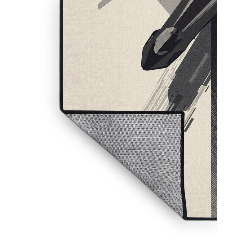 Tapis beige à motif géométrique moderne lavable à la machine Reconnaissance Drone, 7 x 9
