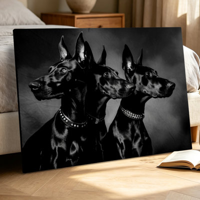 Modern Black and White Doberman Pinscher Dog Graphic Art - Living Room & Office Wall Decor