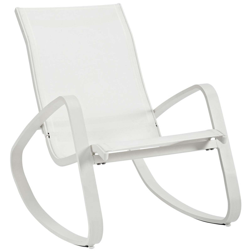 White Aluminum Mesh Rocking Lounge Chairs with Armrests, Set of 2