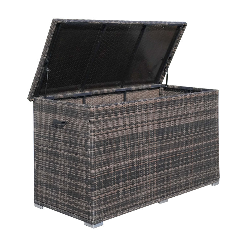 Boîte de rangement en aluminium rotin 259 gallons, grande boîte de rangement pour terrasse , Brun