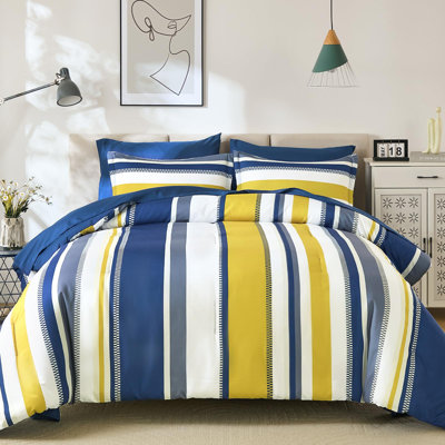 Boho Striped Comforter Set 7 Pieces, Bed in a Bag with Sheets, Pillowcases & Shams, Soft Microfiber Bedding Set