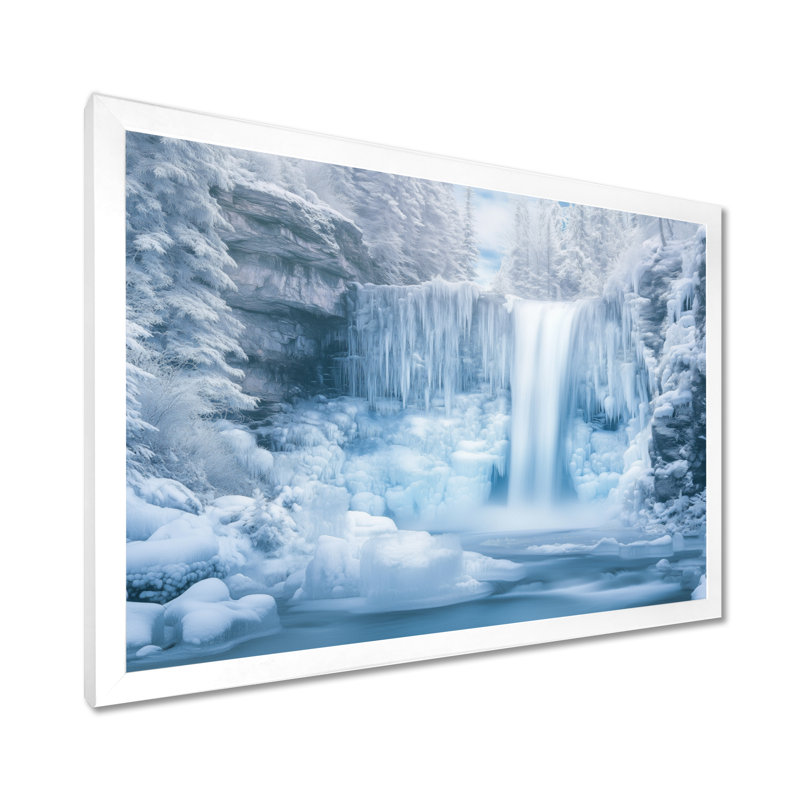Cascade blanche et bleue, glacier - Tableau encadré, H 12 po x l 20 po, White Picture Framed