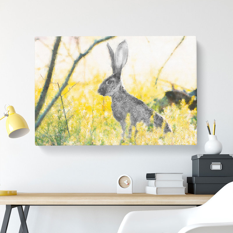 Alert Hare In The Meadow - Wrapped Canvas Painting, 50cm H x 76cm W x 3cm D