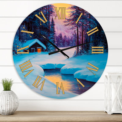 Old Cabin In Winter Forest II - Traditional wall clock