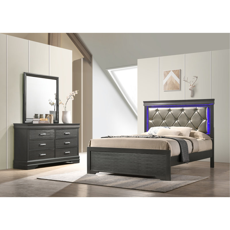 Commode moderne 5 tiroirs en bois, Gris