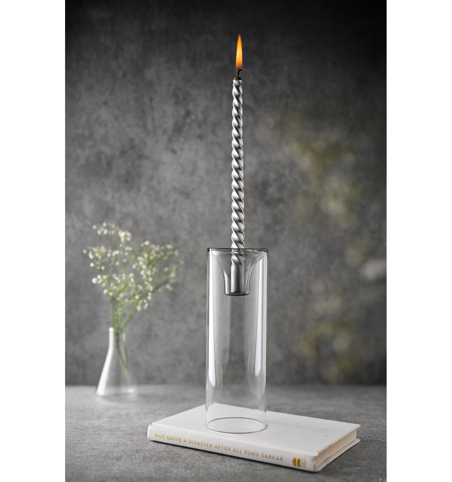 Ahmad Glass Tealight Candle Holder, 8"H x 3" W x 3" D, Clear