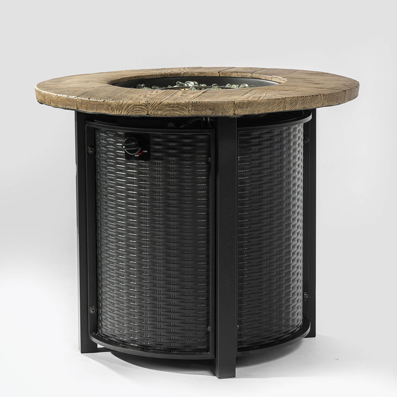 Round Fire Pit Table with Lava Rocks