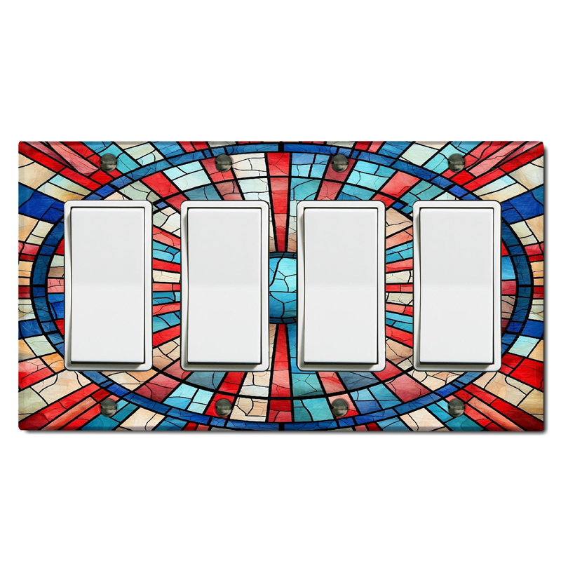 Plaque de verre rouge à carreaux rouges et bleus