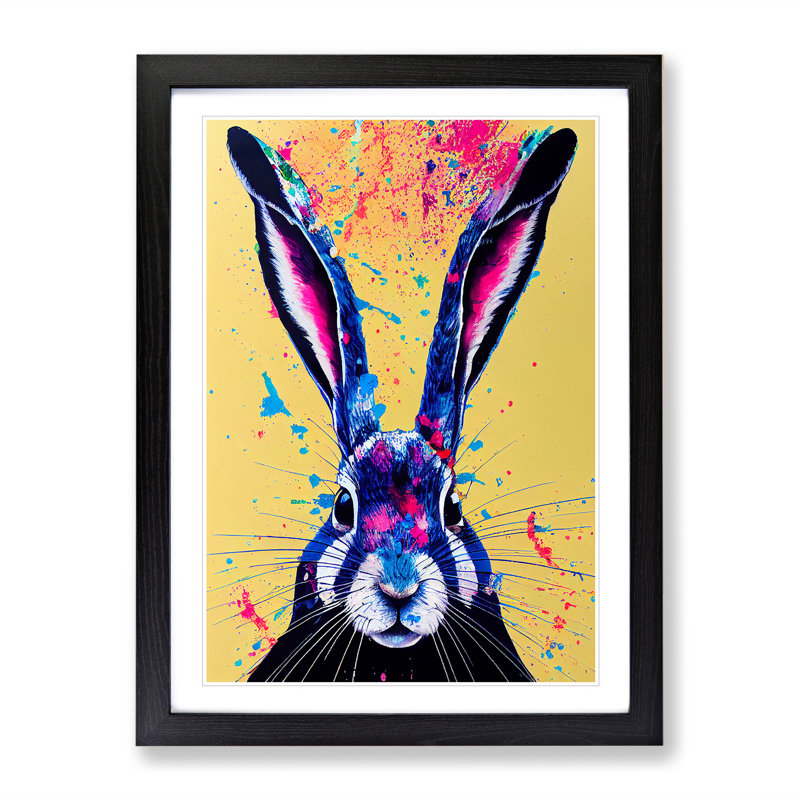 Painted Hare No.5 Abstract - Single Picture Frame Painting, 64cm H x 46cm W x 2cm D, Black
