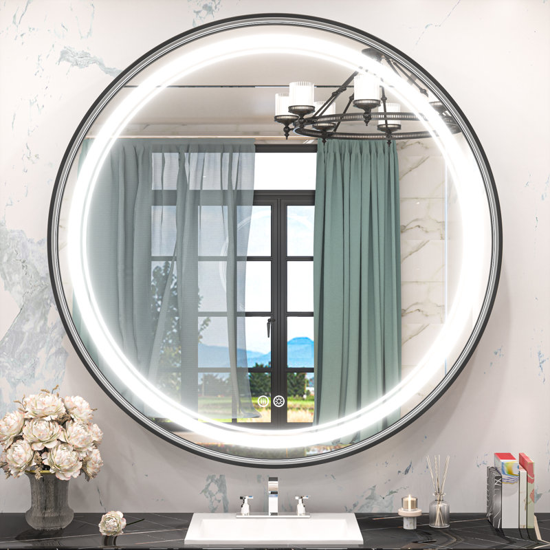 Miroir de salle de bain à DEL, 36 po x 36 po, Noir