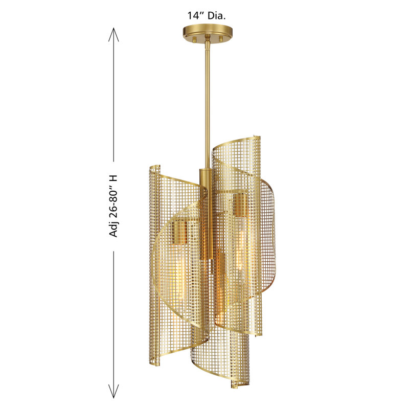 Hillbourne 3-Light Pendant in Brass, Brass, Brown;Yellow