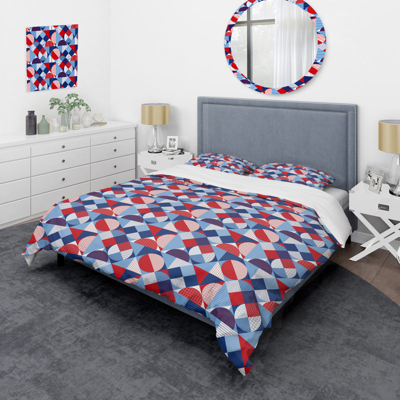 Natural Tones Grey And Beige Mosaic Geometric Shapes Duvet Cover, Twin Duvet Cover + 1 Standard Sham, Patchwork 3