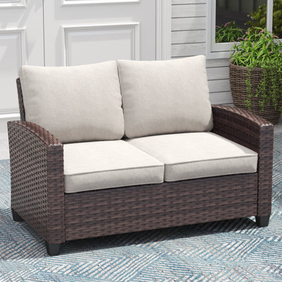 Outdoor Hand-Woven Wicker Patio Loveseat by Winston Porter