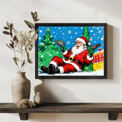 «Black Santa Vintage», art mural encadré noir