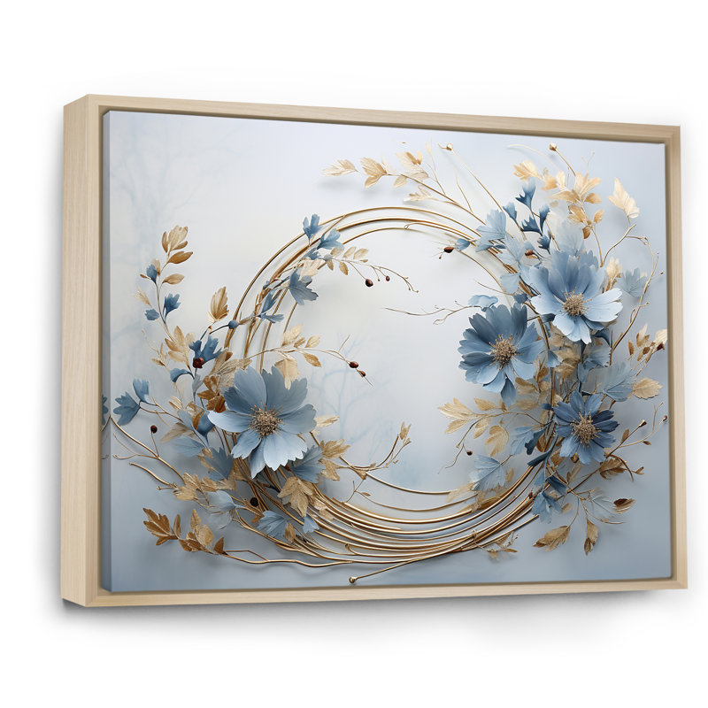 Couronne bleue et dorée - Art mural couronne, H 24 po x l 32 po x P 1 po, Cadre naturel flottant