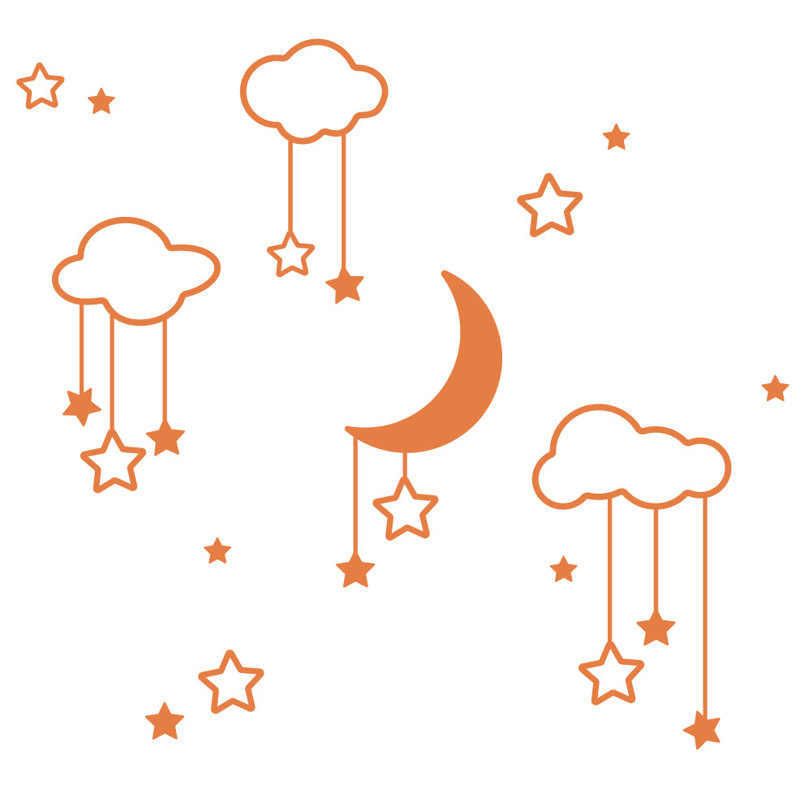 Décalcomanie murale étoiles et nuages lune, Kaki, H 36 po x l 39 po x P 0,01 po