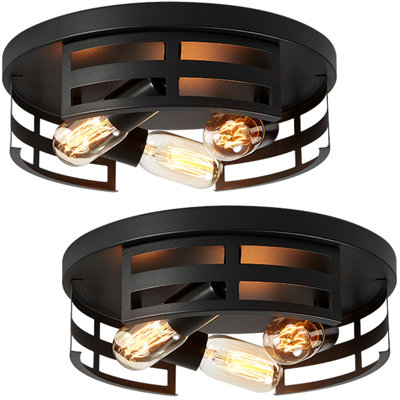Plafonnier encastré 2 lumières noir, luminaire encastré 13 po pour couloir, couloir, cuisine, maison de campagne (ensemble de 2)