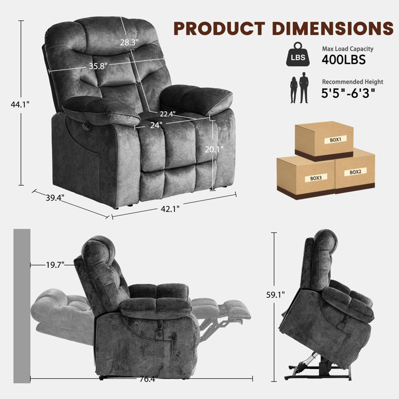 EONIX Large Lay Flat Power Lift Recliner Chair for Elderly with Heat and Massage, 400lbs Dual Motor Electirc Lift Chair with Extended Footrest, SLRY007062, Black