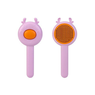 Peigne pour animaux en acier inoxydable avec dégagement de la fourrure en un clic, 7,48 po x 2,95 po, mauve