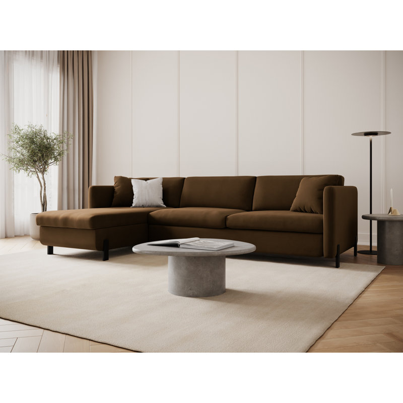 Bejna 3 Seater Velvet Sofa Bed, Left Hand Facing, Chocolate, 80cm H x 170cm W x 280cm D