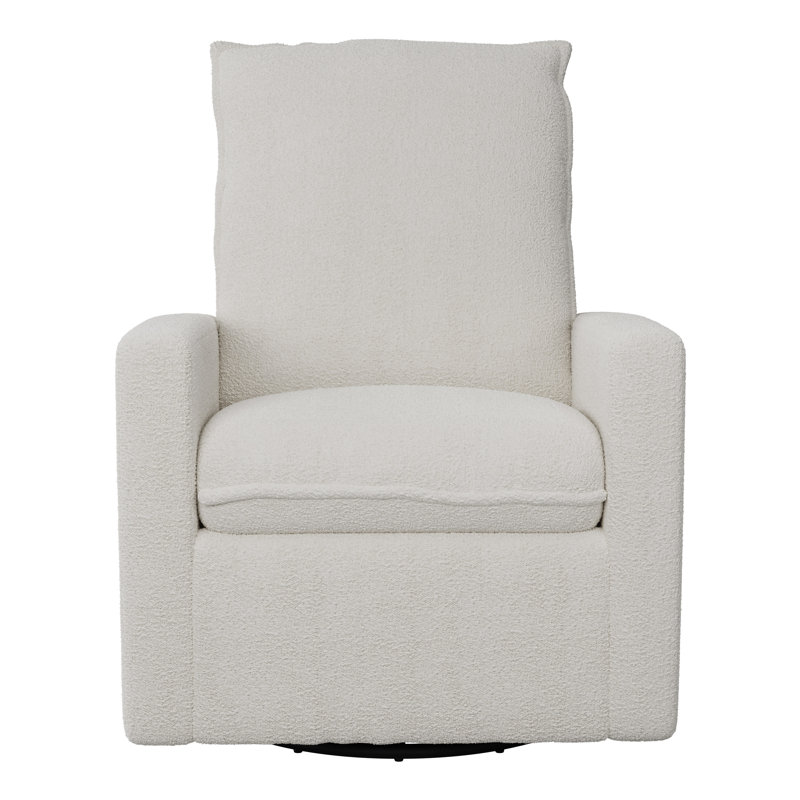 Bejtulla Upholstered Swivel Rocker Manual Glider Recliner, White Boucle