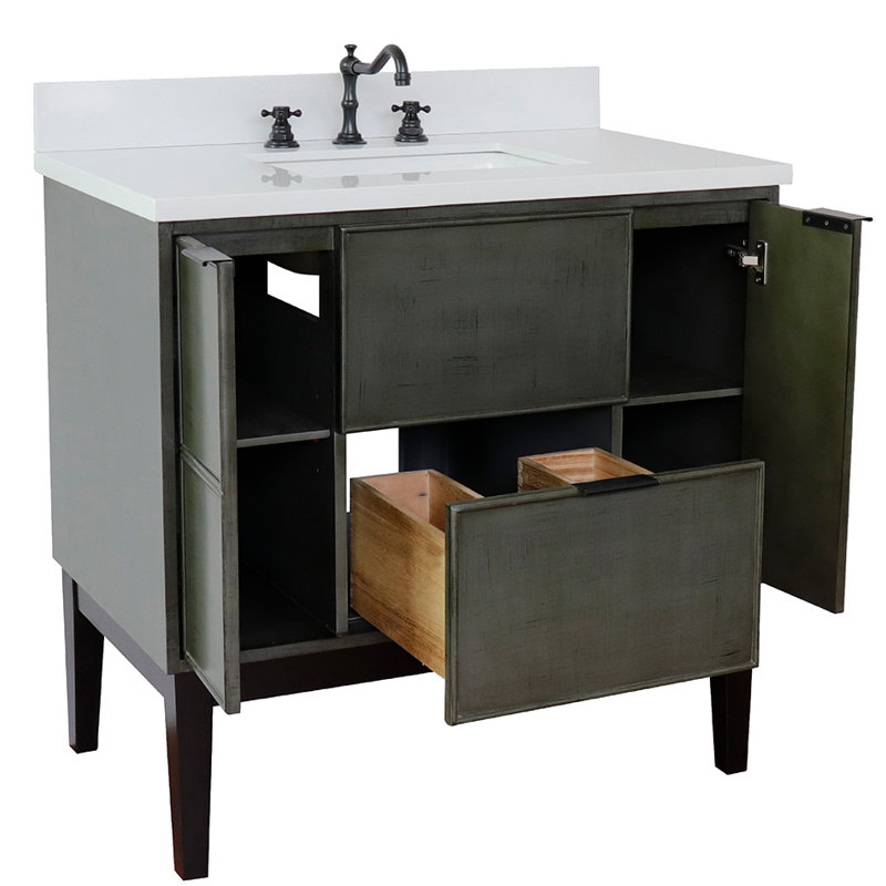 37'' Single Bathroom Vanity with Top, White Quartz