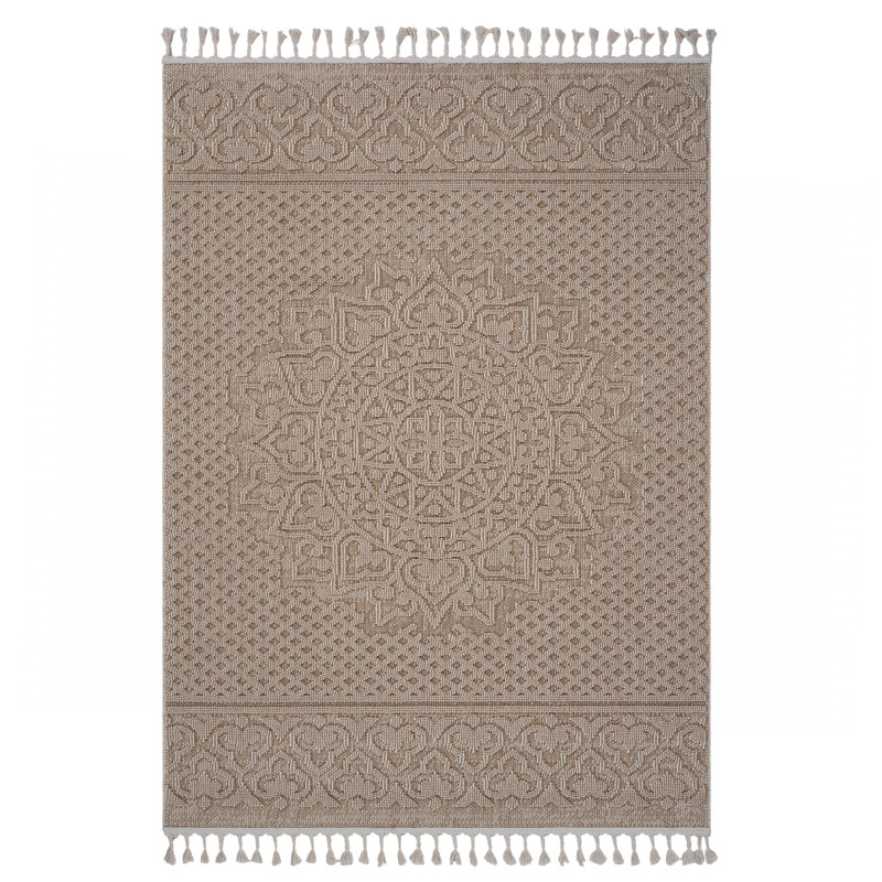 Tapis intérieur / extérieur beige / médaillon, Rectangle 7 pi 9 po x 10 pi