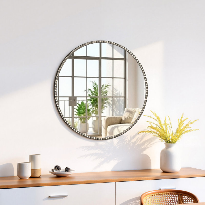 Round Metal Frame Wall Accent Mirror, 27.5" x 27.5", Matte Black