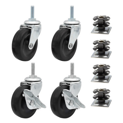 1-1/4in. Round Metal Double Star Caster Insert 2 With Brakes and 2 Without Brakes