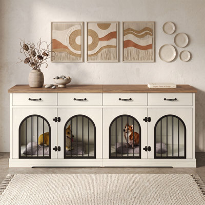 Large Furniture Dog Crate with Removable Divider Door, 4 Storage Drawers, Pet Kennel Cabinet with Flat Top