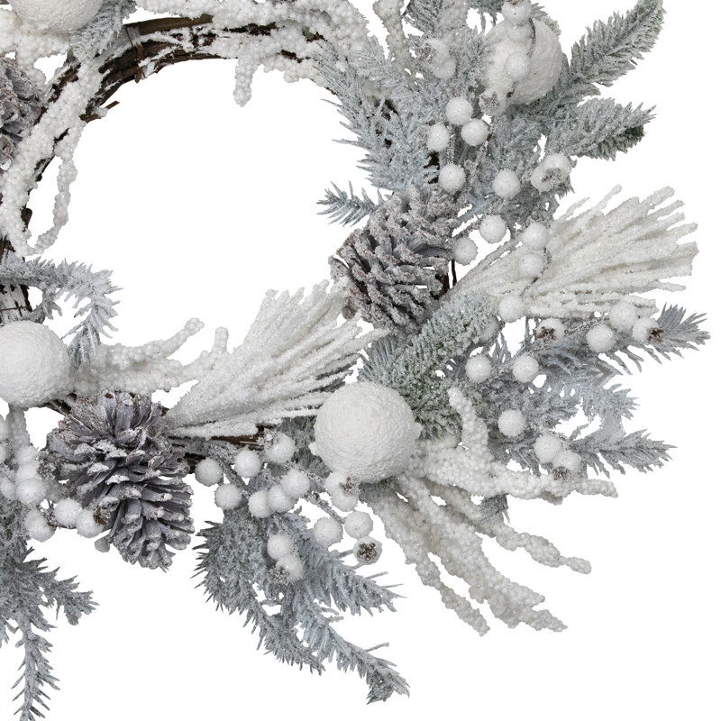 Flocked Berries And Pinecones Artificial Pine Christmas Wreath - 26" - Unlit