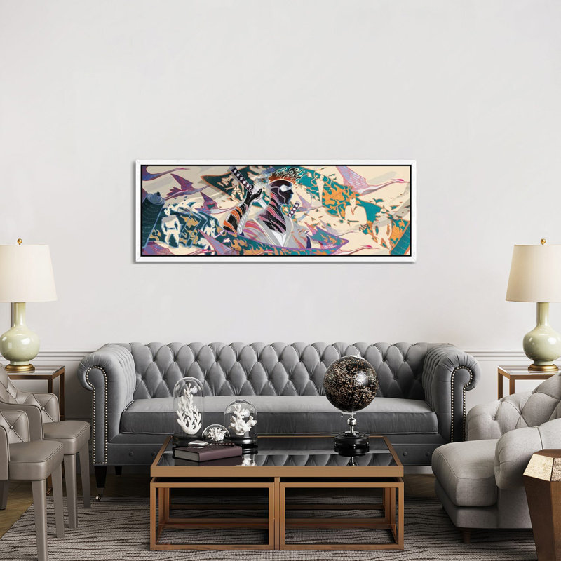 Ninja by Sija Hong - Panoramic Painting on Canvas, 152.4 cm H x 50.8 cm W, White Framed